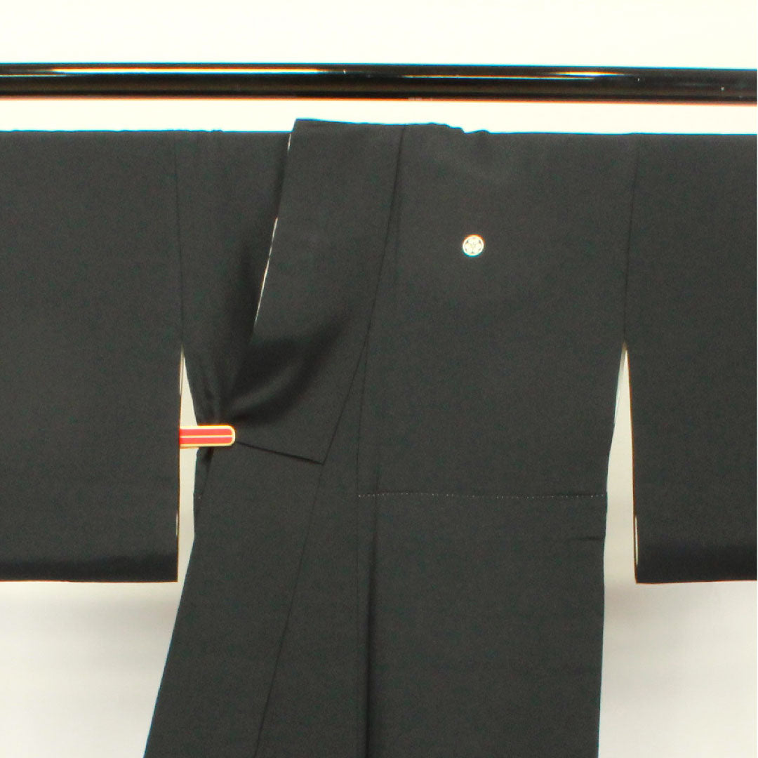 Black Tomesode, Length 166cm, Sleeve Length 66.5cm, Awase, Kyoto Yuzen, Floral Pattern, Katabami, Pure Silk, A Rank, Five Crests, Black, 1111000743510