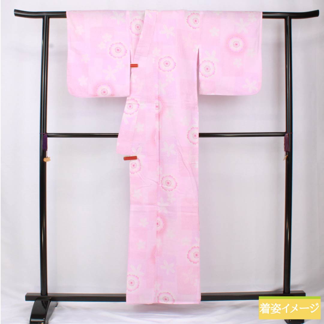 浴衣 木綿 身丈159cm 裄丈65.5cm Bランク 単衣 ピンク系 唐棣色(にわうめいろ) 八重桜 1118006074313