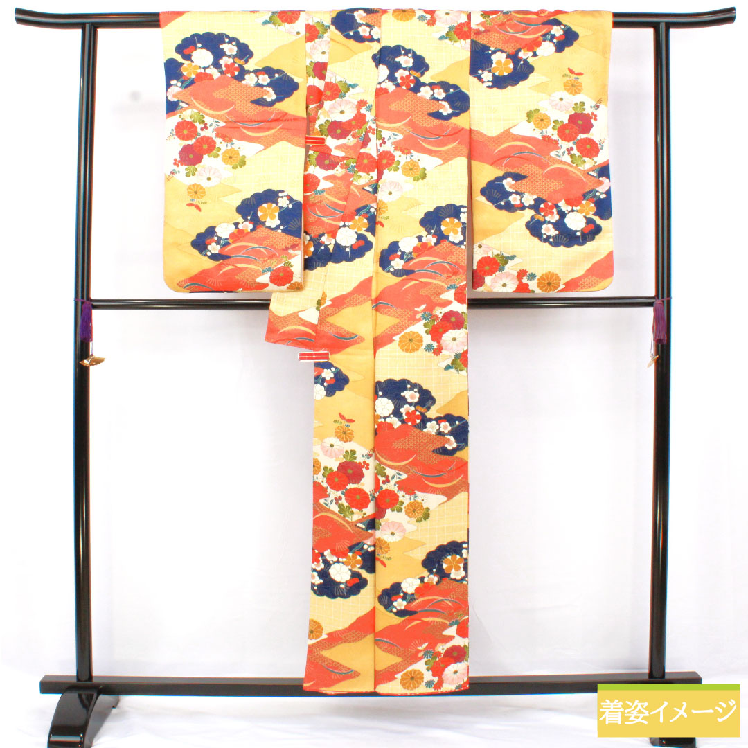 Komon, pure silk, length 153cm, sleeve length 62cm, lined, Kyo-Yuzen, auspicious pattern, A rank, gradation style, 1115004493299