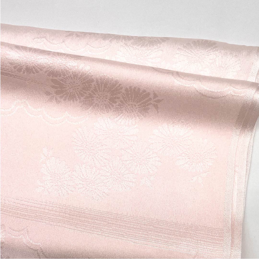 帯揚げ 正絹 フォーマル 薄桜色(うすざくらいろ) 古典柄 雲どり 花 長さ約148cm 幅約26cm Sランク ピンク系 1136000352913