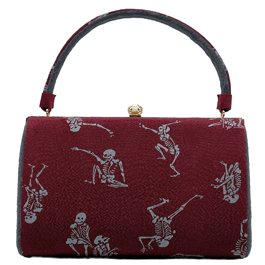 Japanese Kimono Bag, Casual, NEW Rank, Reddish Purple, Skeleton Skull, Handmade by Artist, Reddish Tone, 113900139112