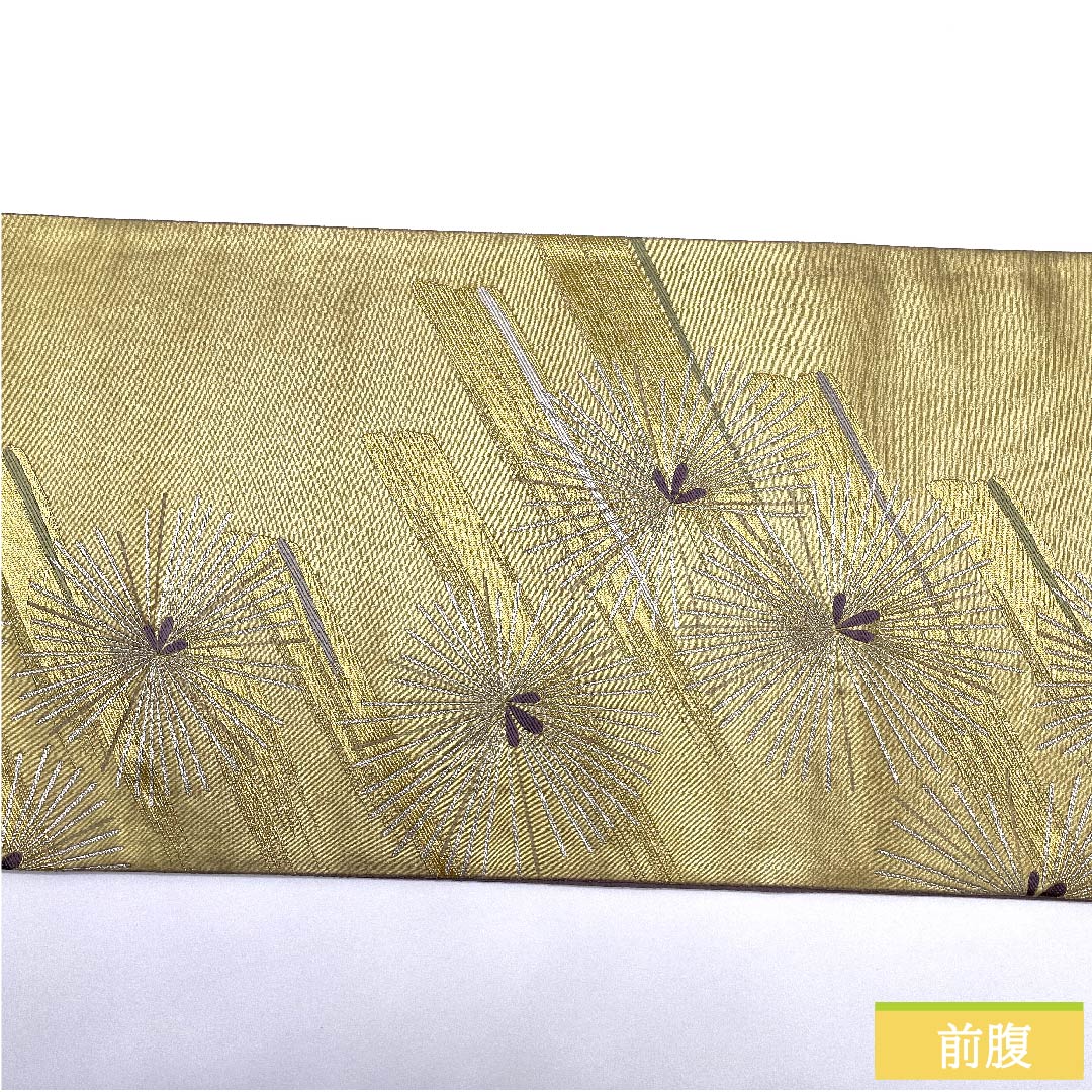 袋帯 金色 花模様 帯丈432cm 正絹 Sランク 六通 フォーマル 金系 1123009862321