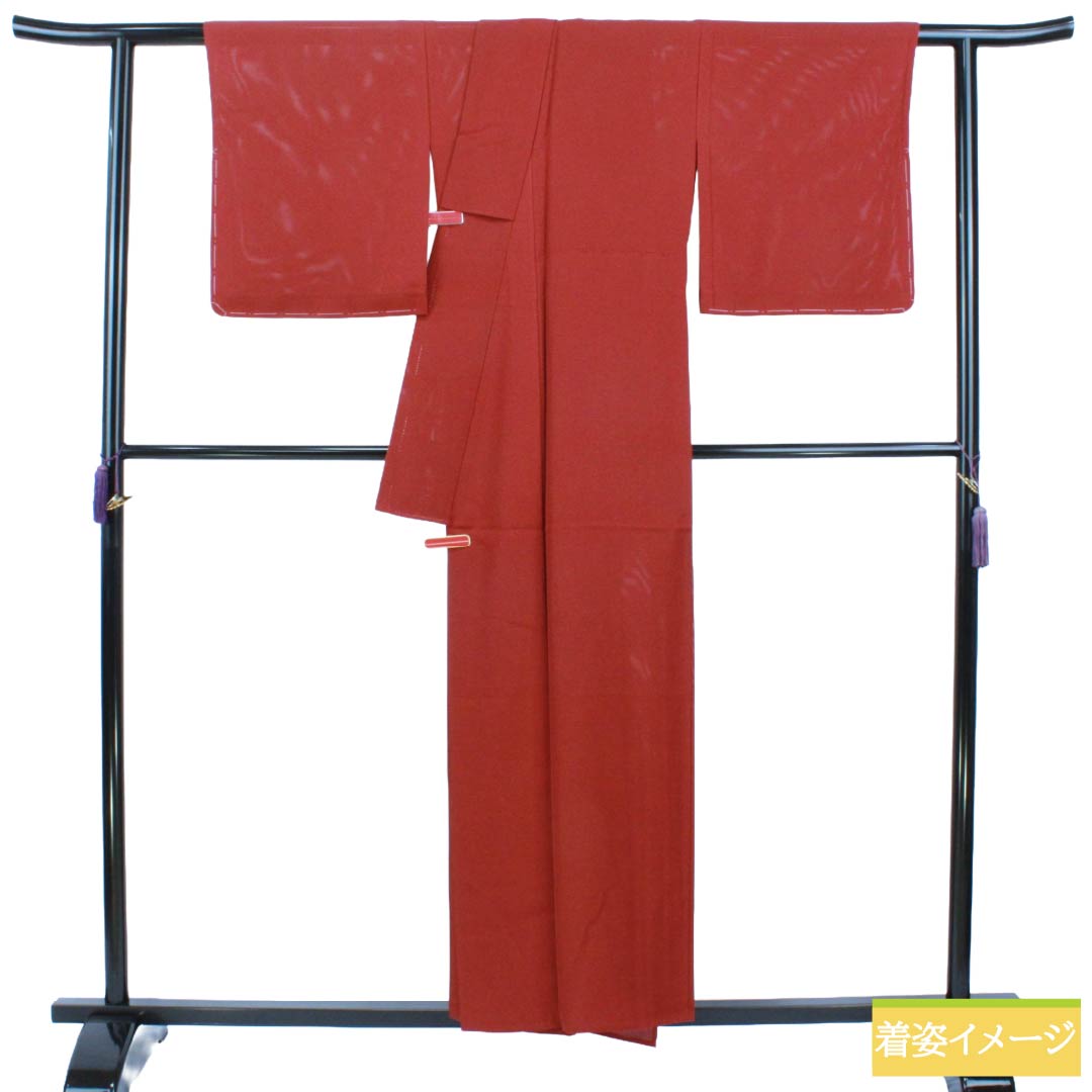 夏物 正絹 色無地 Sランク 身丈155.5cm 裄丈66.5cm 牛血紅色(ぎゅうけつこういろ) 丸に梅鉢 一つ紋 絽 赤系 1132003682312