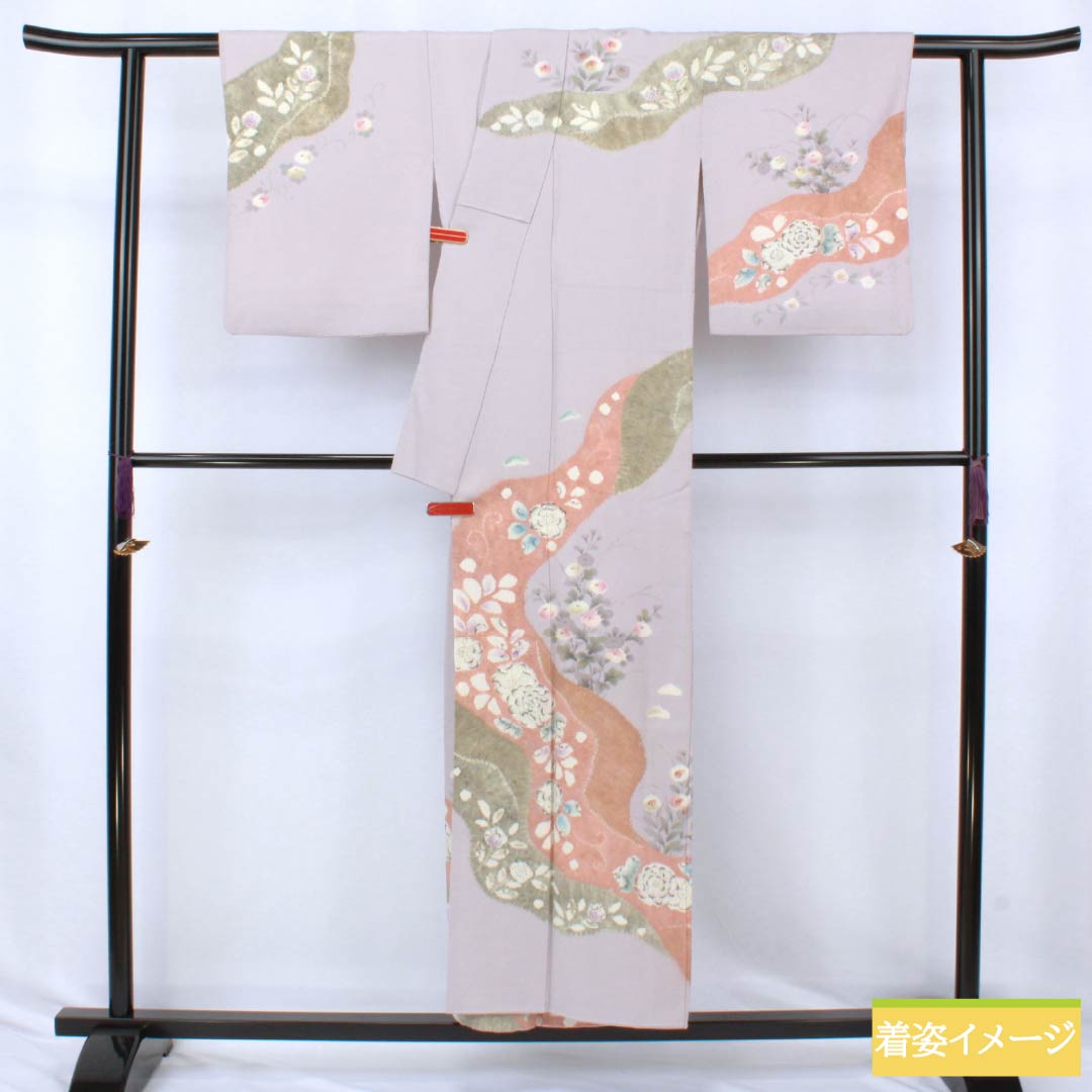 訪問着 正絹 Aランク 袷 身丈151.5cm 裄丈62cm 霞色(かすみいろ) 京友禅 辻ヶ花 紫系 1112006793220