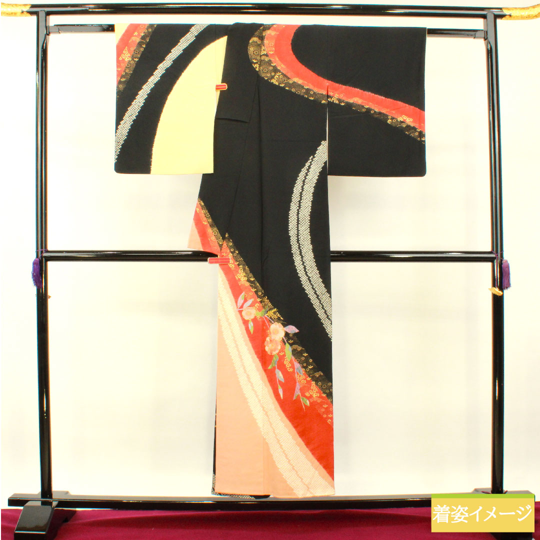 Homongi, pure silk, lined, length 153cm, sleeve length 62.5cm, partially dyed, auspicious motif, A-rank, gradation style, 1112003653299