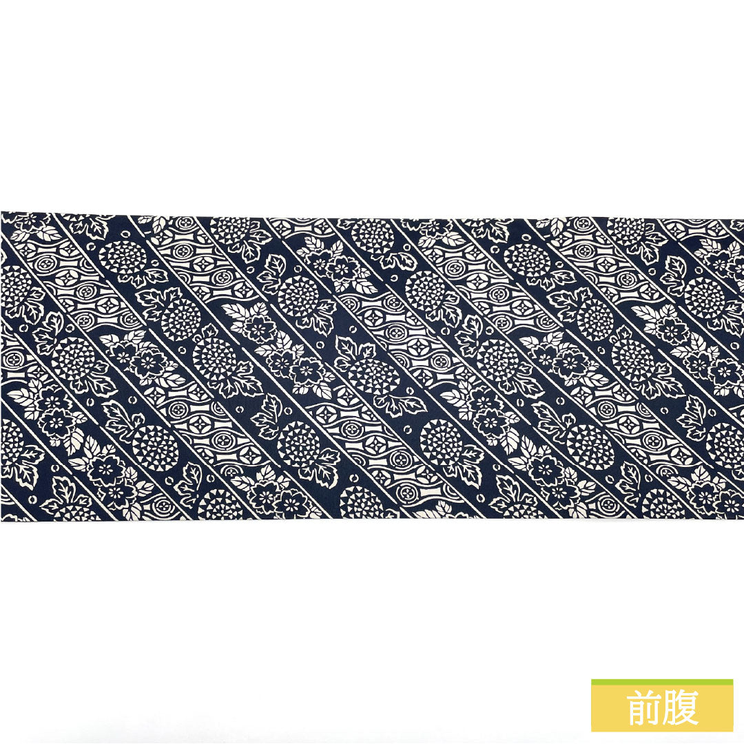 Fukuro Obi (Sleeve Obi) - Pure Silk, S-Rank, Indigo Blue, Ise Stencil Dyed, Length 448cm, Full Length, Casual, Navy Blue, Item Number 1123016582318