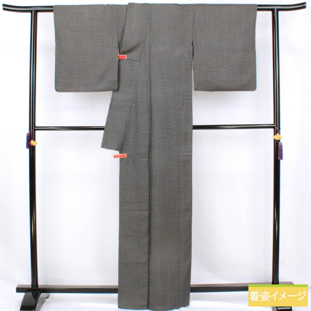 Pure silk tsumugi (pongee) - Grade A, length 165cm, sleeve length 66.5cm, Igeta Kasuri pattern, single layer, black, product number 1116004763510