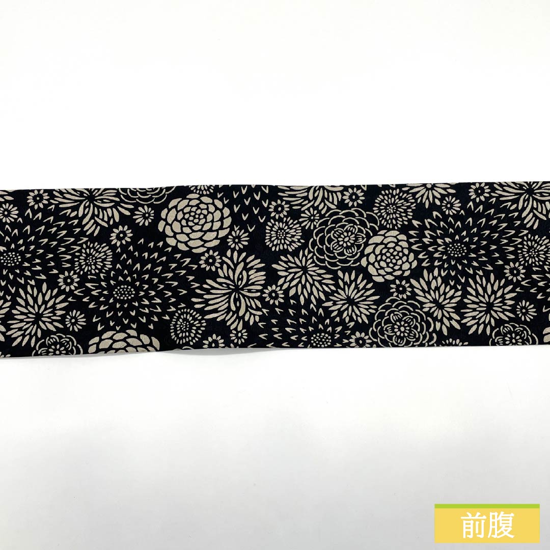 Nagoya Obi, Pure Silk, S-Rank, Ise Katazome (Stencil Dyed), with a Marjuchymth Floral Pattern, Length 365cm, Six-Ply, Casual, Black, Item Number 1124010572310, Nagoya Style
