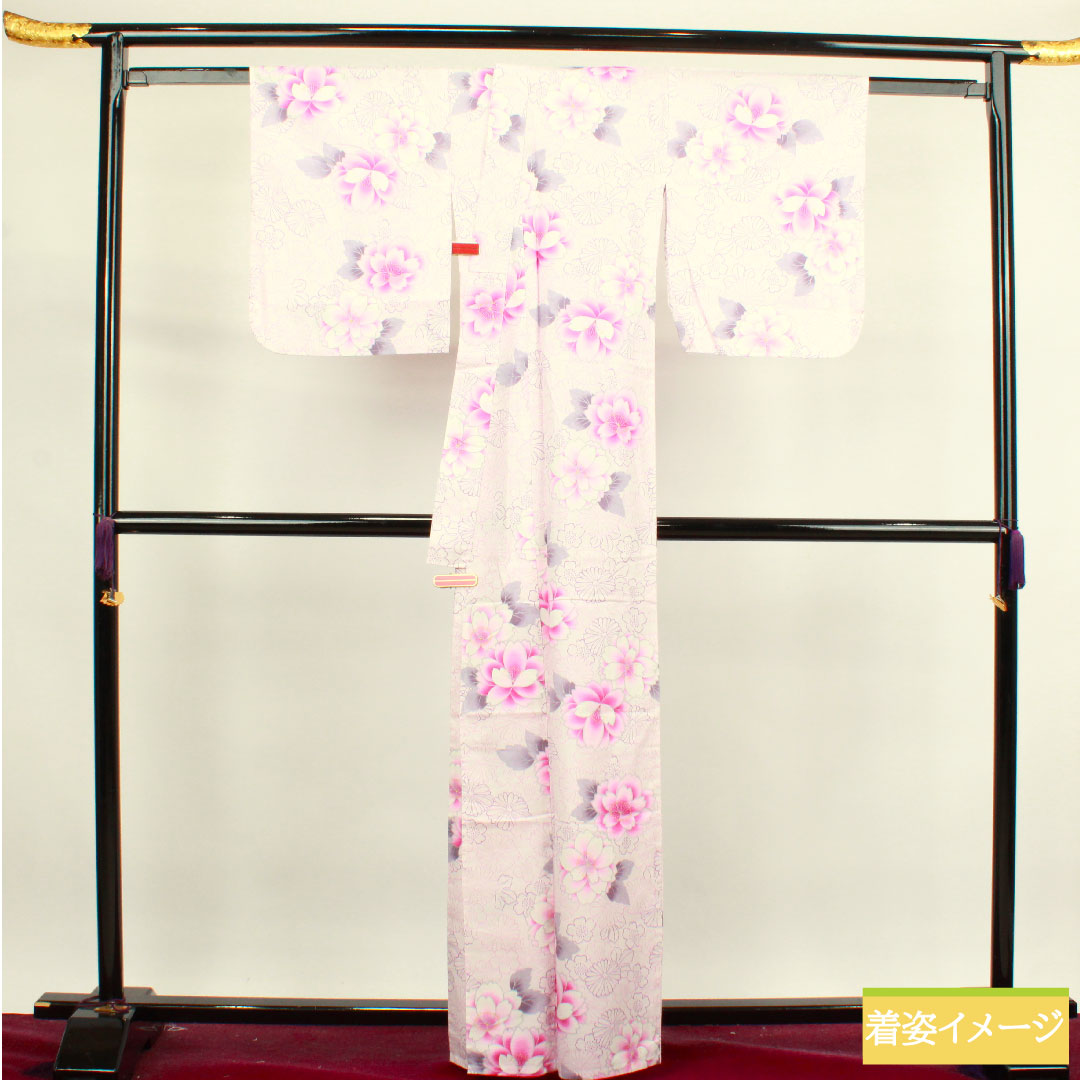 浴衣 木綿 身丈163cm 裄丈64.5cm Sランク 単衣 ピンク系 桜色(さくらいろ) 桜 菊 1118004542413