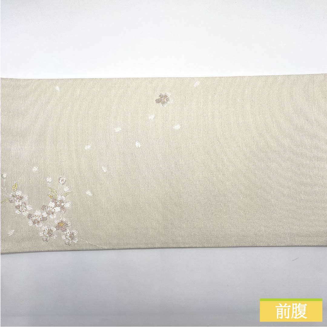 袋帯 正絹 錫色(すずいろ) 月 桜 帯丈450cm Sランク ポイント柄 フォーマル グレー系 1123014062422