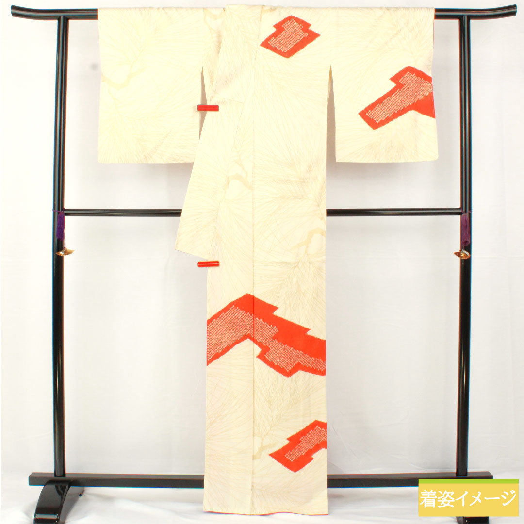 訪問着 正絹 袷 身丈164cm 裄丈65cm 白百合色(しらゆりいろ) 京友禅 松 Sランク クリーム系 1112004952415