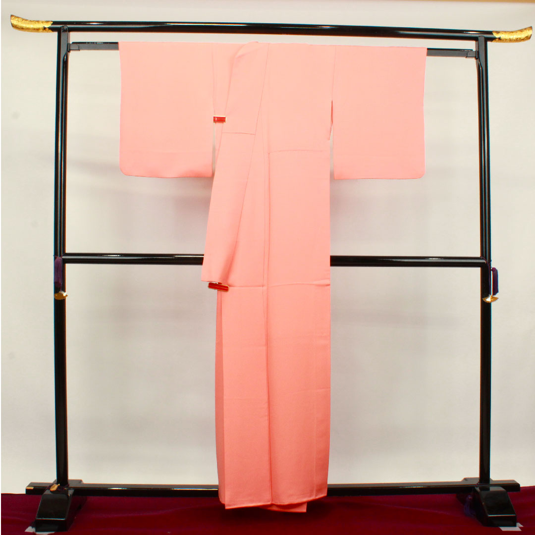色無地 正絹 鴇色 素無地 梅鉢 身丈156.5cm 裄丈63.5cm 袷 Aランク ピンク系 1114000983313