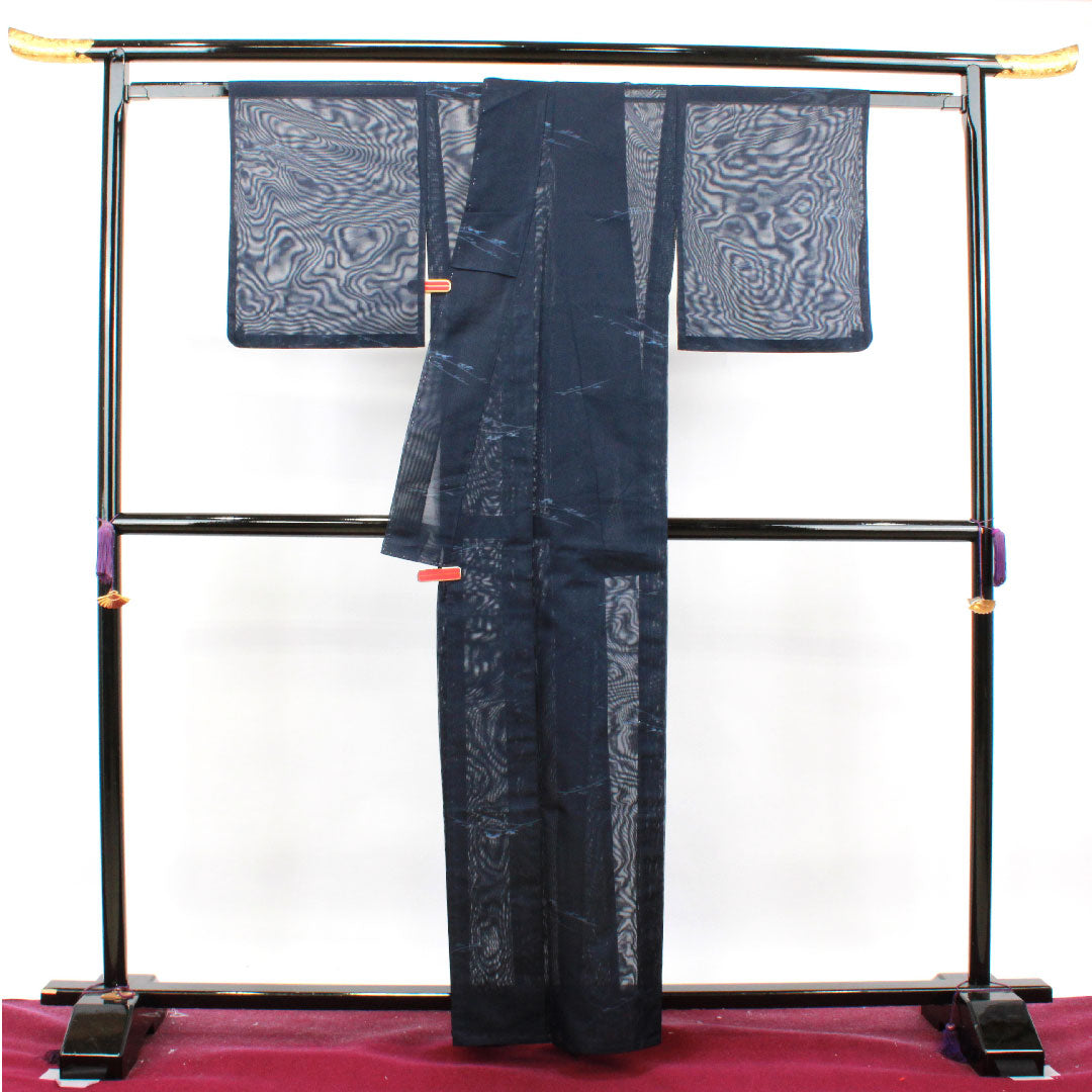 夏物 正絹 色無地 身丈162.5cm 裄丈63.5cm 濃紺色(のうこんいろ) 抽象模様 紗 Sランク 紺系 1132001172418
