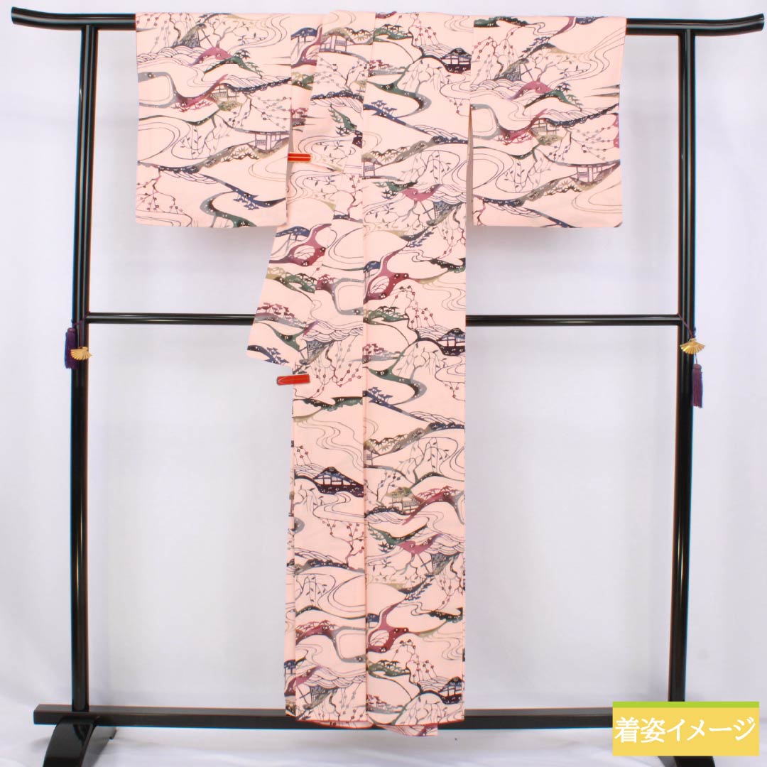Komon silk S-rank kimono, length 153.5cm, sleeve length 64cm, lined, maiden color (otomeiro), Kyoto Bingata, Chayatsuji, pink, product number 1115007702213