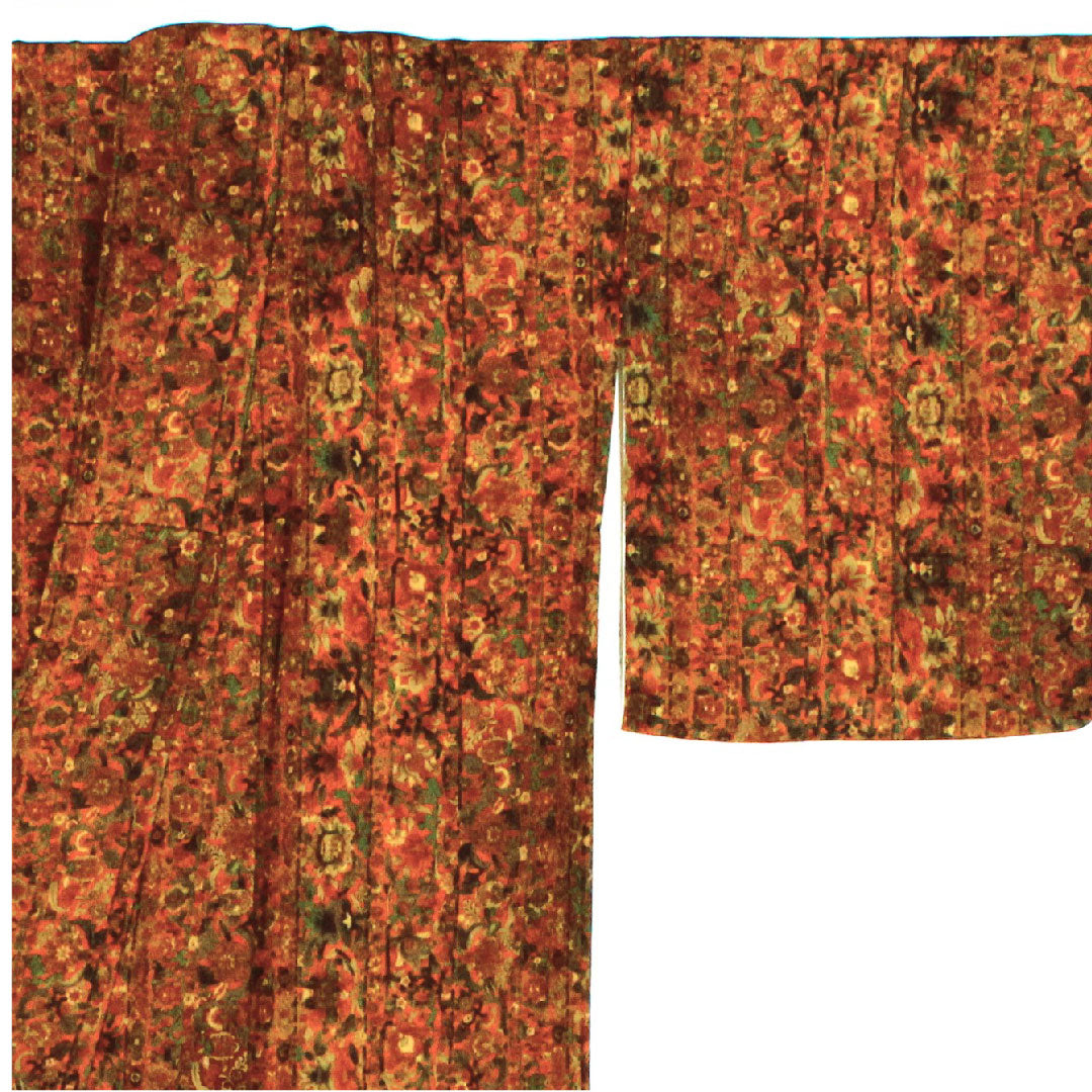 Komon, Length 163cm, Sleeve length 65cm, Lined, Sarasa pattern, Pure silk, S rank, Brown, 1115000932414