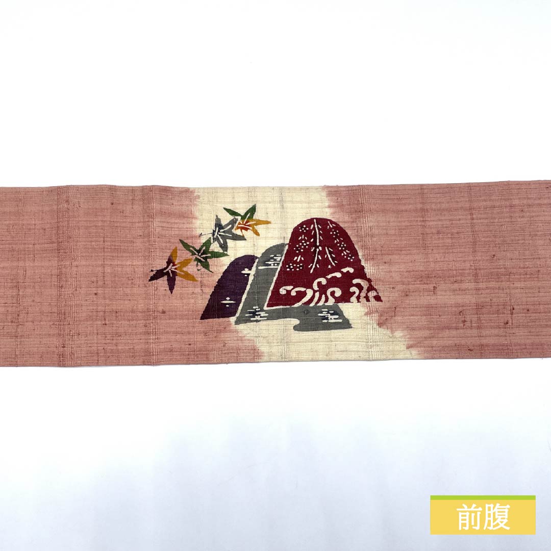 名古屋帯 鴇浅葱色(ときあさぎいろ) 型染 遠山 鳥 帯丈365cm 正絹 Aランク ポイント柄 カジュアル ピンク系 1124007803313 名古屋仕立て