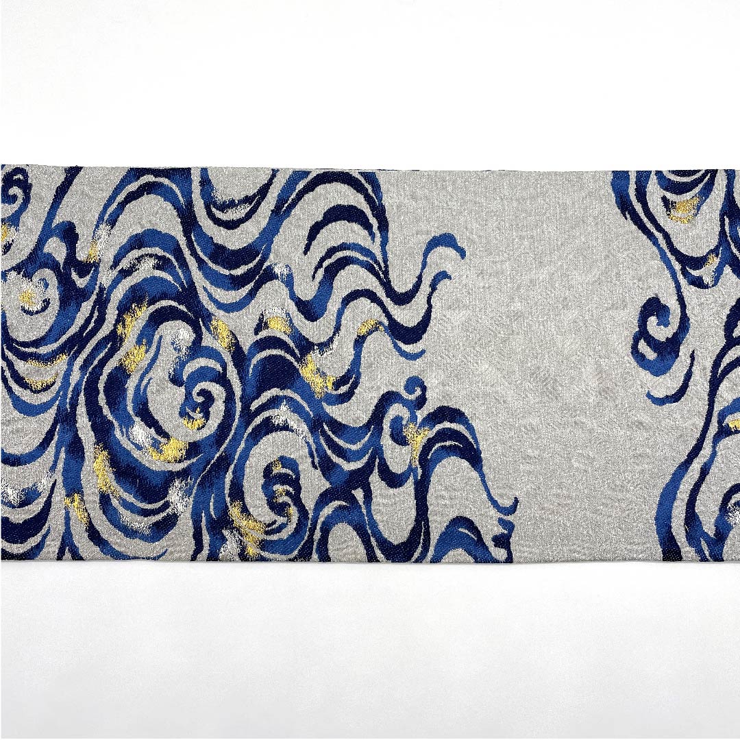 Fukuro obi (light grey) with silver thread, natural ash fermentation, indigo dyeing, abstract pattern, obi length 436cm, pure silk, A rank, six-pass, formal, grey, 1123007533322