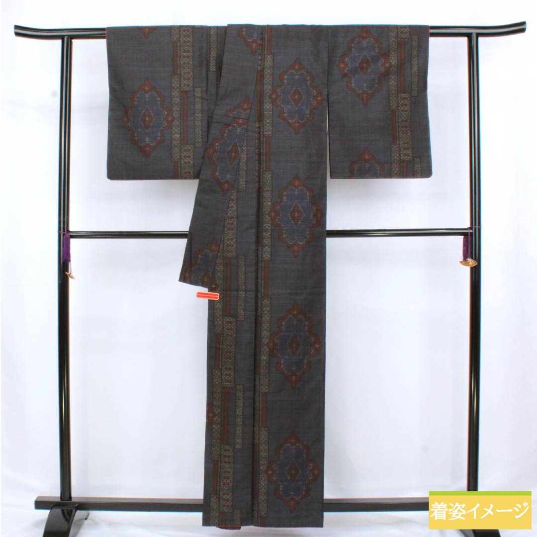紬 正絹 Sランク 身丈159.5cm 裄丈63cm 紺色(こんいろ) 抽象模様 袷 紺系 1116004162318
