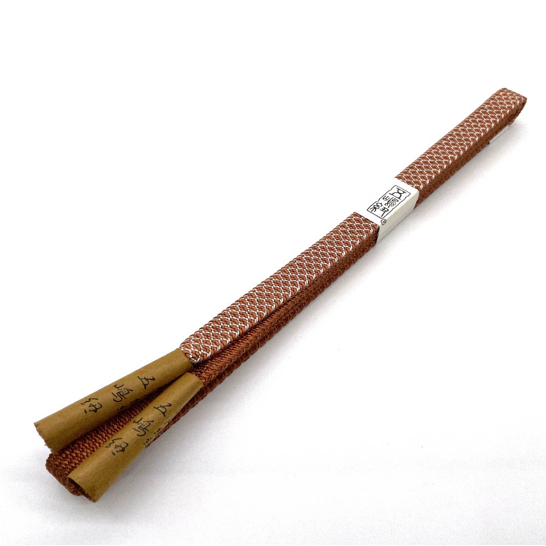 (新古品) 帯締め 正絹 四分紐 照柿色(てりがきいろ) 五嶋紐 江戸組紐 新古品 長さ約165cm 幅約1.2cm カジュアル Sランク 茶系 1135001982914