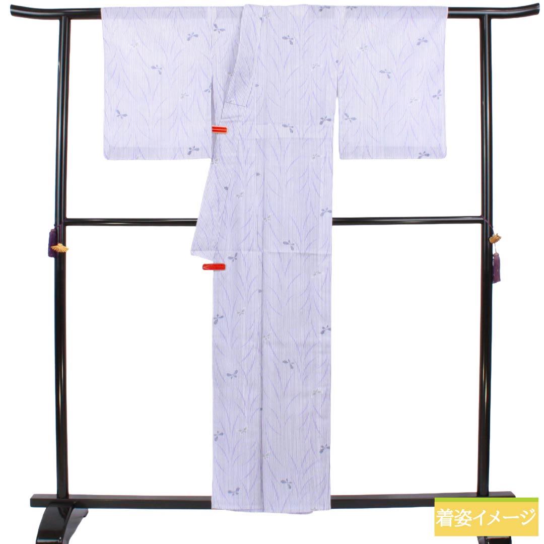 Summer Polyester Komon S-rank length 155.5cm (4ft 11in) Yuki 66cm (2ft 2in) Light Wisteria Dew Shibori Butterfly Washable Kimono Ro Purple System 1132003402320
