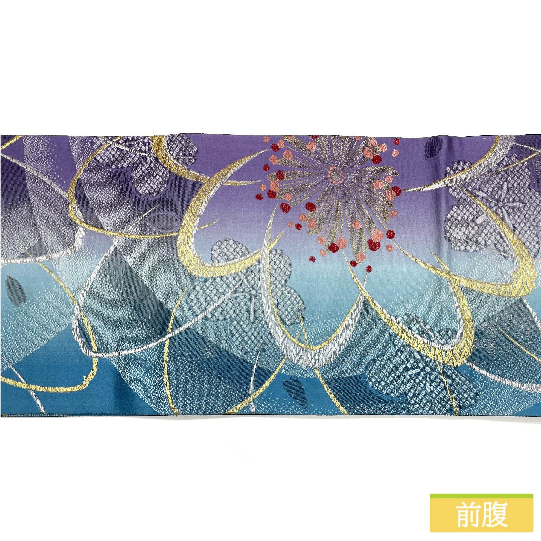 袋帯 正絹 花浅葱色(はなあさぎいろ) 桜 帯丈448cm Sランク 六通 フォーマル グラデーション系 1123011502399