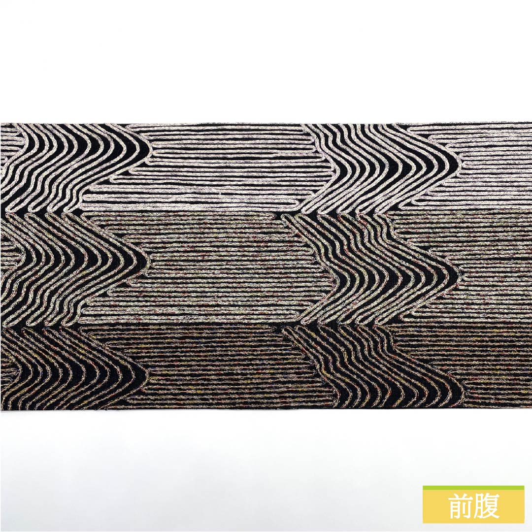 袋帯 正絹 黒色(くろいろ) 無月 刺繍 幾何学模様 帯丈434cm Sランク 全通 セミフォーマル 黒系 1123012152310