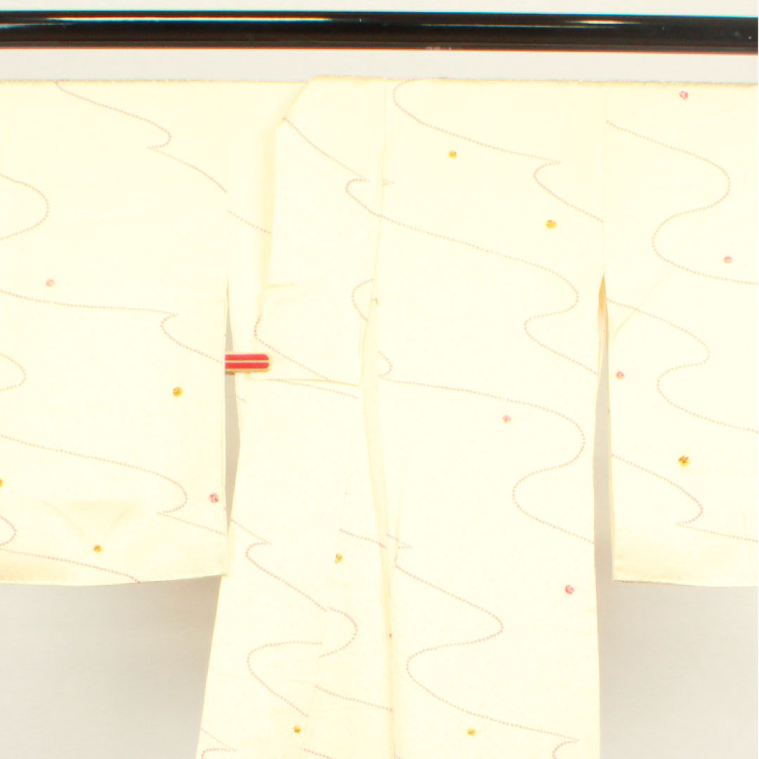 小紋 身丈162cm 裄丈60.5cm 袷 練色 絞り 抽象模様 正絹 Aランク クリーム系 1115003063415