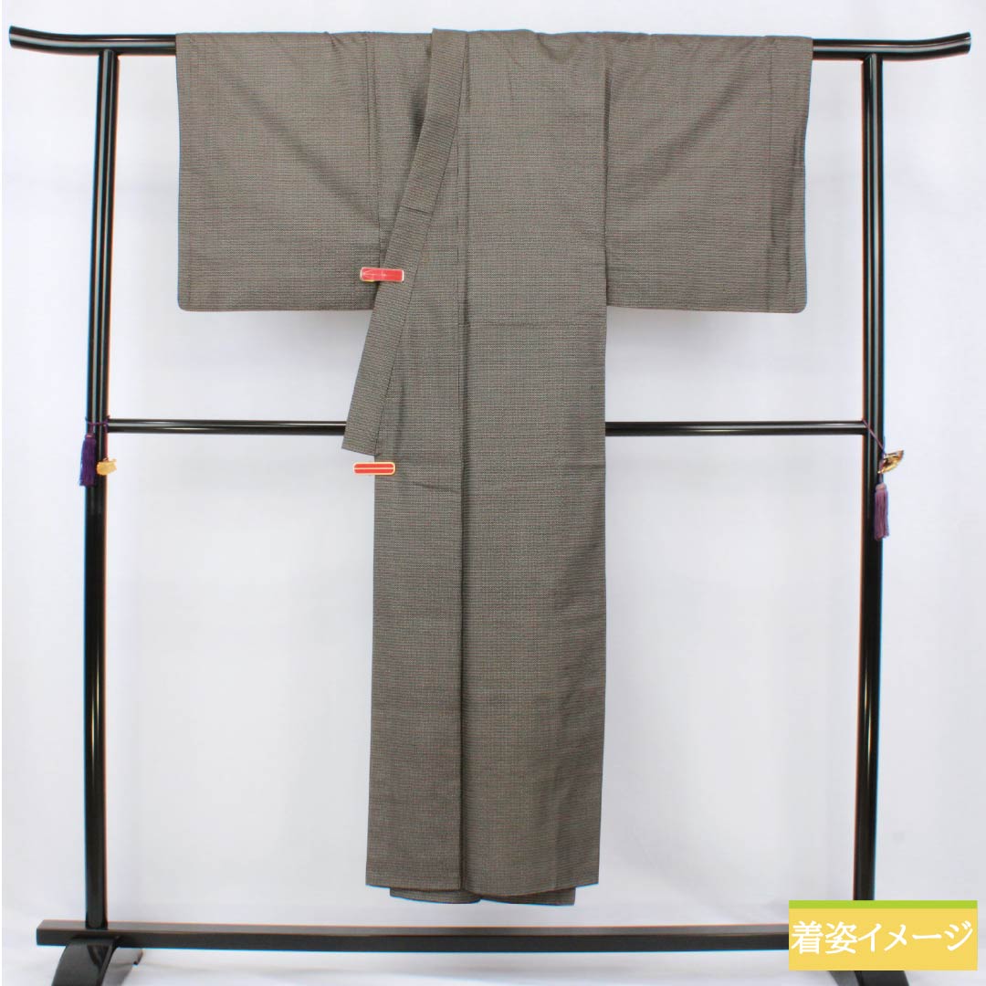 男物 正絹 Aランク 身丈145.5cm 裄丈68.5cm 大島紬 100亀甲 アンサンブル 袷 黒系 1119001483410