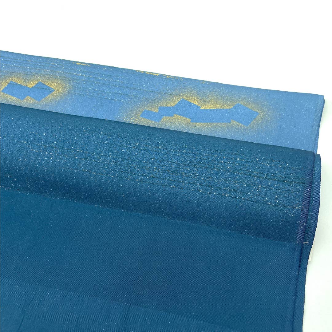 (Like new) S-Rank Silk Obiage (Semi-Formal) Indigo Velvet (Aibiroudo) with Gold Thread, Approximately 171cm Long, 30.5cm Wide, Blue, Item Number: 1136002082917