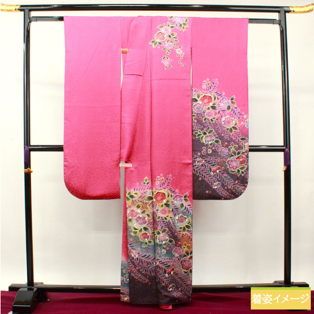 振袖 正絹 身丈163cm 裄丈63.5cm 袷 紅鶸色 辻ヶ花 Aランク 紫系 1113001883420