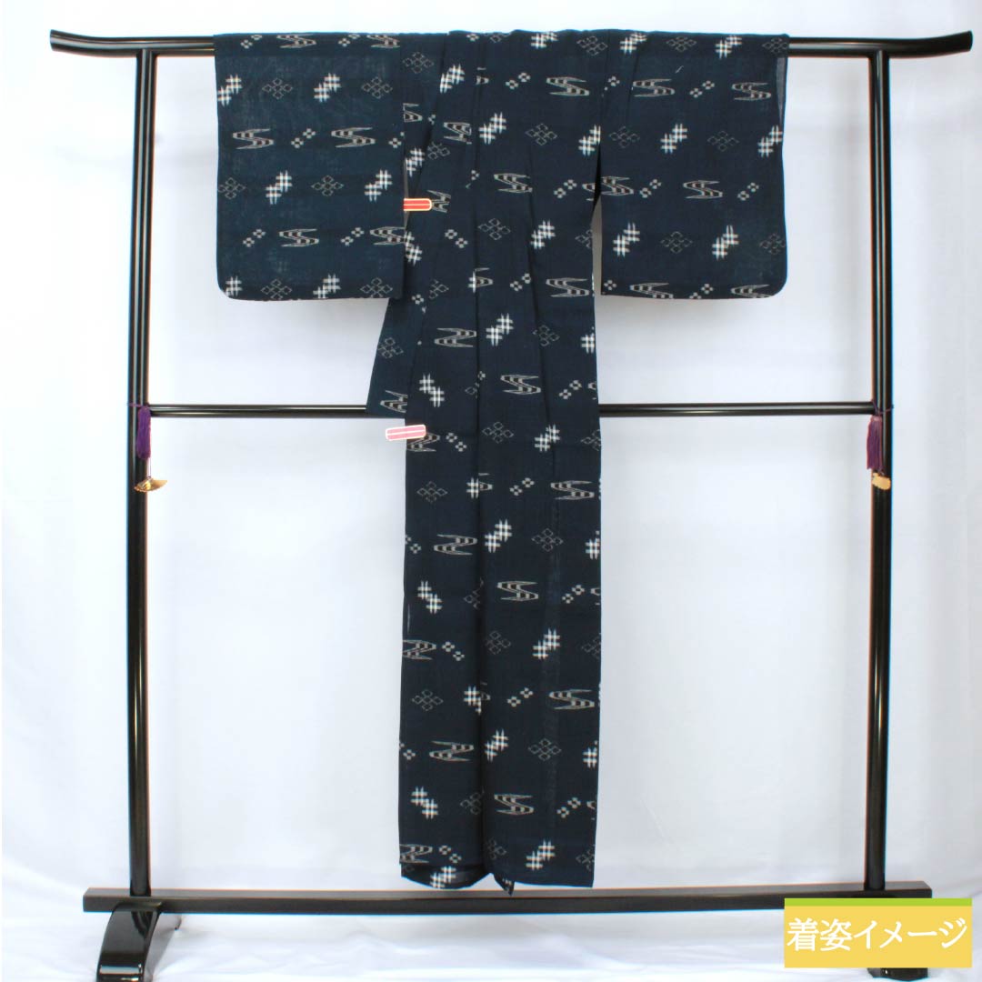 Summer cotton tsumugi Length 152cm Sleeve length 64cm Indian indigo Ryukyu kasuri gauze S rank Navy 1132002072218