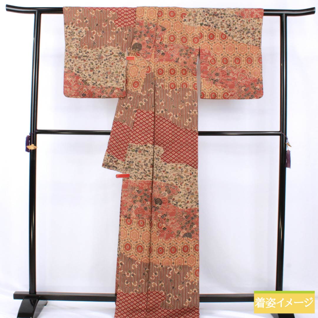 訪問着 正絹 Aランク 袷 身丈166.5cm 裄丈65cm 京紅型 古典柄 作家物 グラデーション系 1112006843599