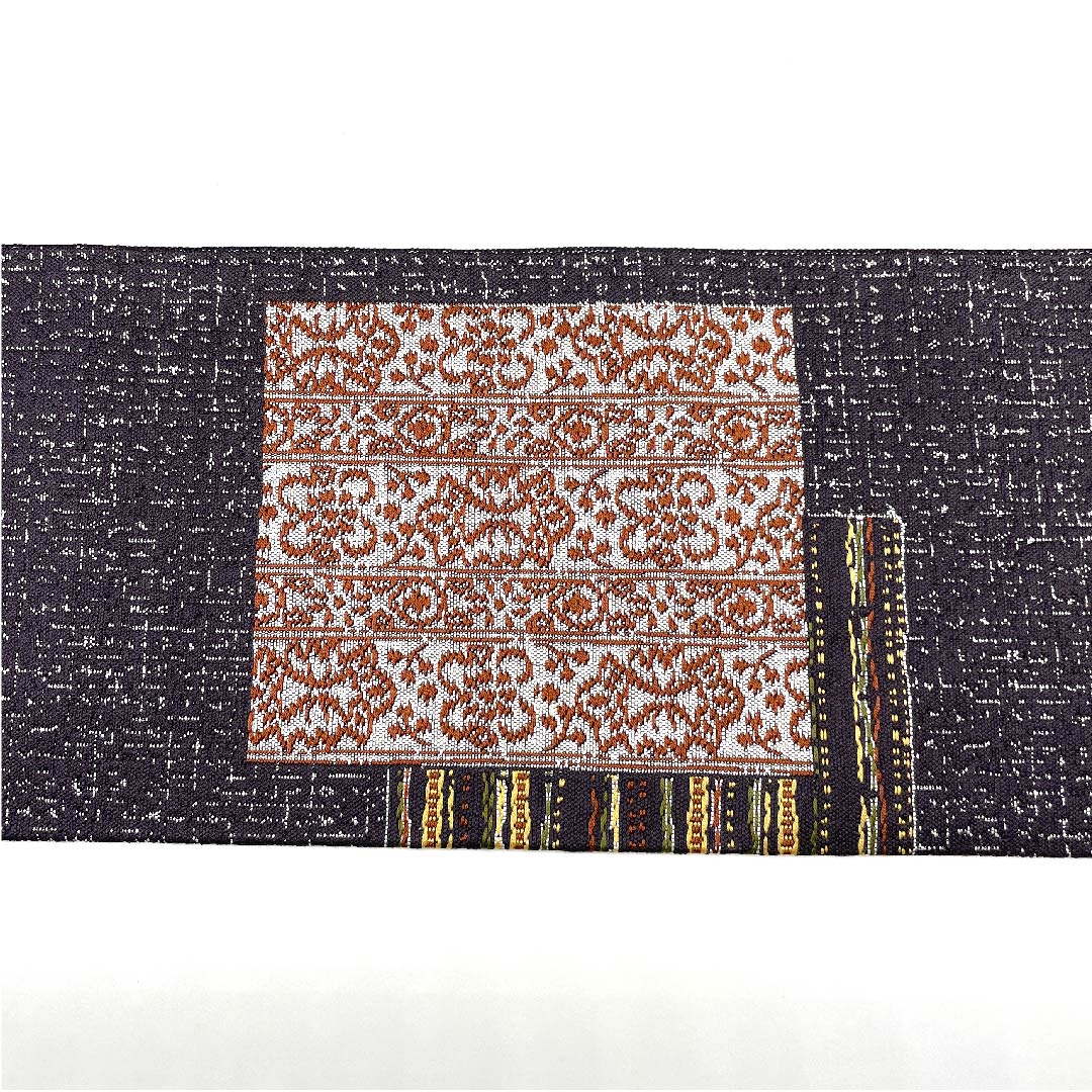 Nagoya Obi, Fujisuto Bamboo Color, Abstract Square Pattern, Length 367cm, Polyester, S Rank, Six-Ply, Casual, Gray, 1124003782322, Nagoya Obi Style