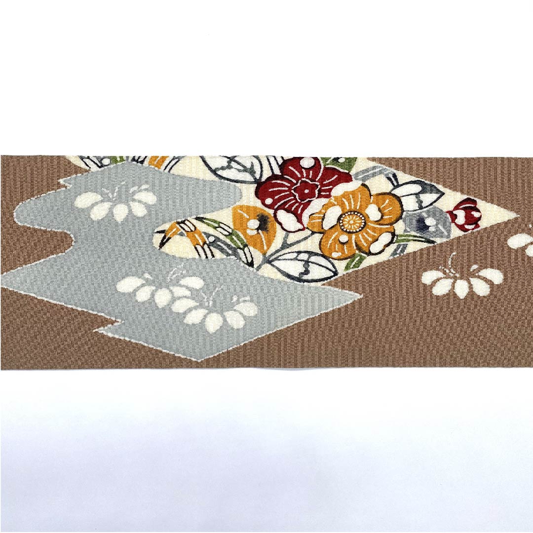 Nagoya obi, fawn color, Kyo-Bingata, Kuriyama Kobo, Tsujigahana pattern, obi length 376.5cm, pure silk, S rank, point pattern, casual, brown, 1124005192314, Nagoya style