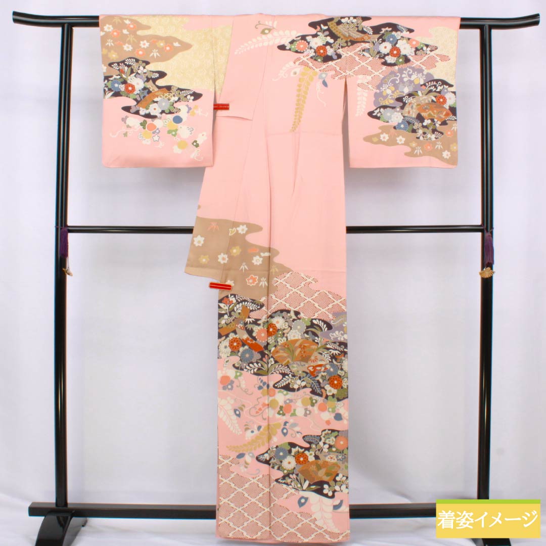 訪問着 正絹 Sランク 袷 身丈161.5cm 裄丈67.5cm 東雲色(しののめいろ) 京友禅 古典柄 吉祥文様 パールトーン加工 ピンク系 1112006732413