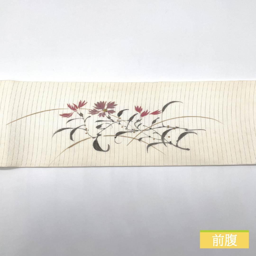 Nagoya Obi, Off-White (Kinari-iro), Summer Obi, Dyed Obi with Floral Pattern, 365cm Long, Pure Silk, Grade B, Pointed Pattern, Casual, Cream-Colored, Item Number: 1124008804315, Nagoya Style