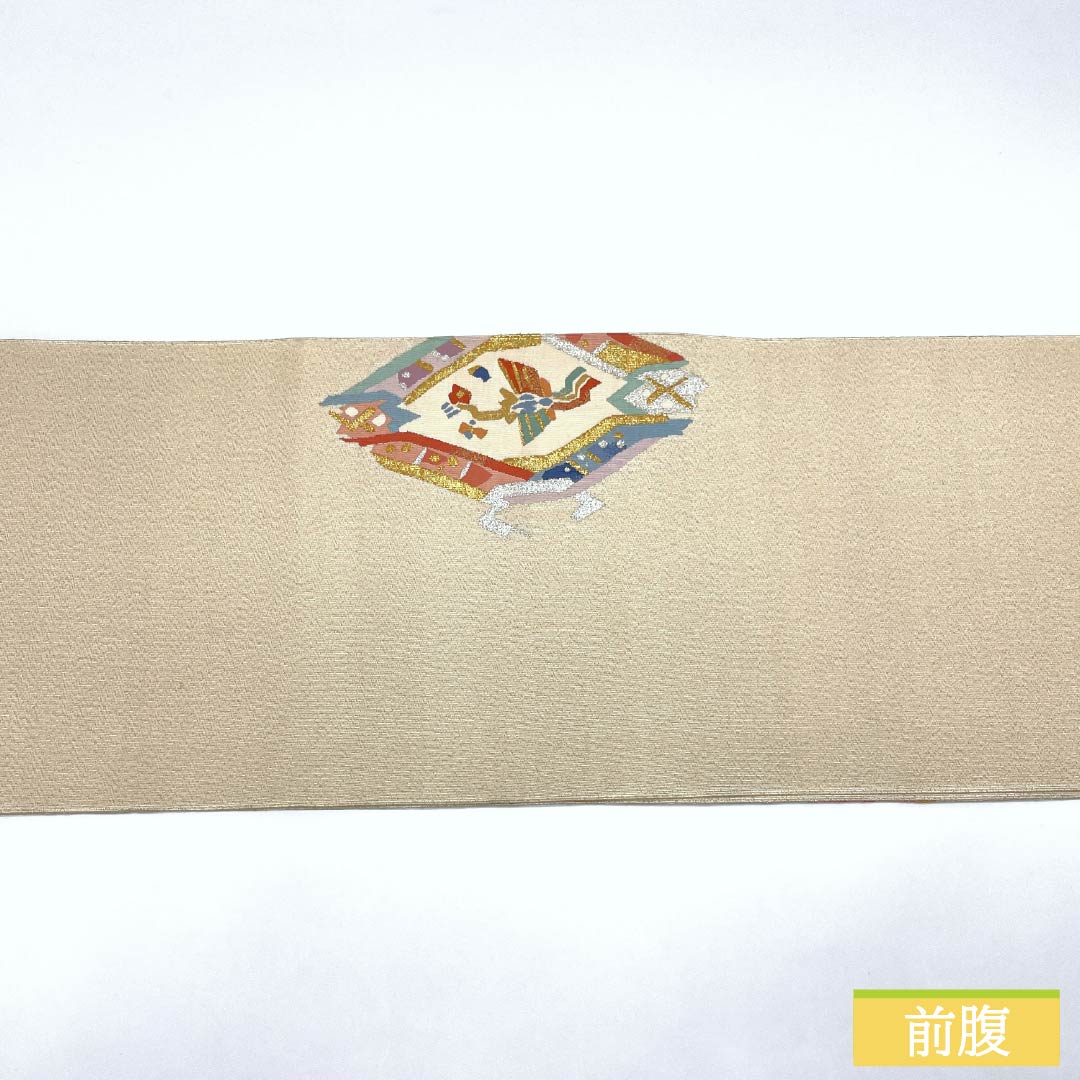 Nagoya Obi, Pure Silk, S-Rank, Phoenix Design, Tapestry Weave, 358cm Long, Gold Accents, Semi-Formal, Pine Needle Pattern, Item Number 1124009542321