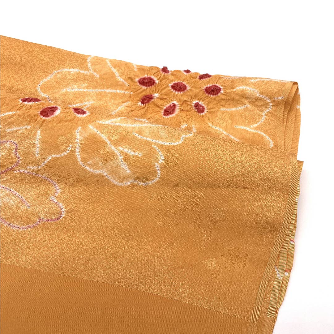 Obiage Silk A Rank Semi-formal Apricot Color Partial Shibori Flowers Length approx. 168cm Width approx. 28cm Orange system 1136002973926