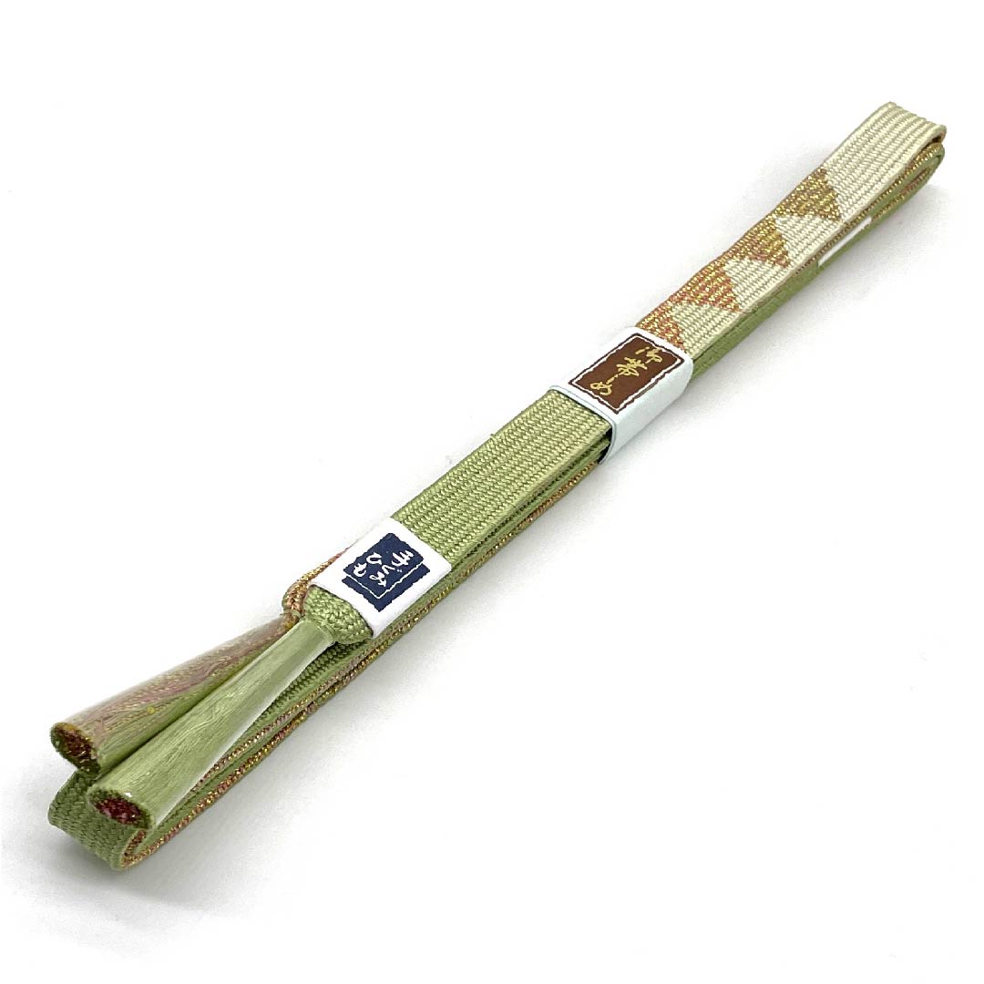 (New old stock) Obijime (belt tying) Pure silk, quarter-length string, light indigo blue, hand-woven string, scales, metal thread used, length approx. 162cm, width approx. 1.5cm, semi-formal, S rank, green, 1135002842319