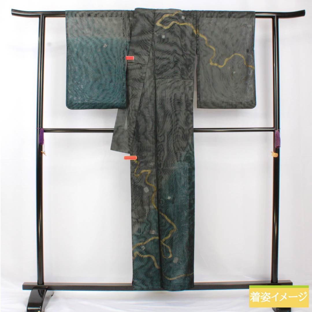 Summer pure silk formal kimono, length 154.5cm, sleeve length 65cm, Kyoto Yuzen, abstract pattern, gauze lined, S rank, gradation style, 1132001972299