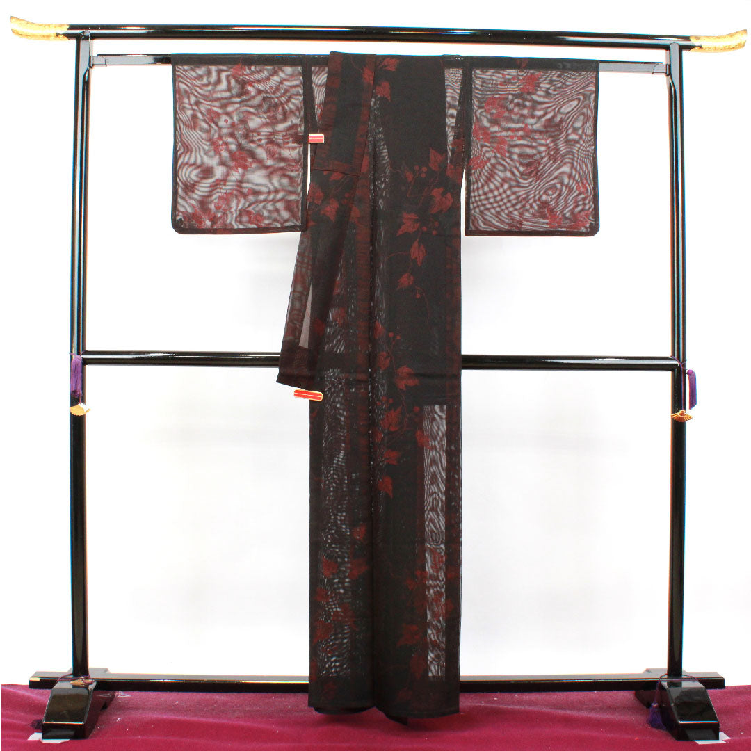 夏物 正絹 色無地 身丈160.5cm 裄丈65cm 蔦 紗 Sランク 赤系 1132001142412
