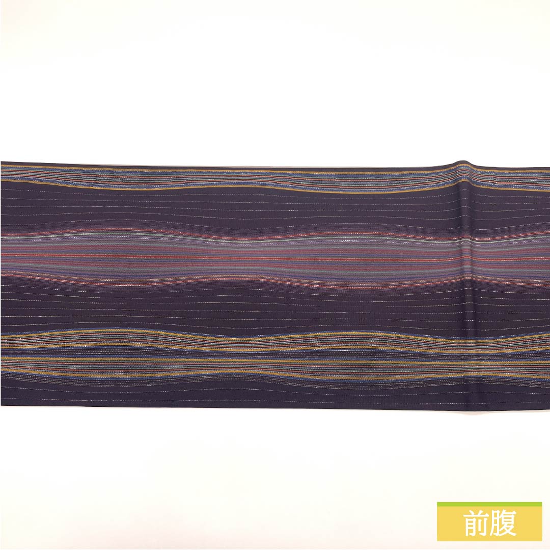 S-Rank Pure Silk Obi in Purple-Ecru (Shiushokuiro) with Tatewaku Pattern, Length 448cm, Full Length, Semi-Formal, Purple, Item Number: 1123015382320