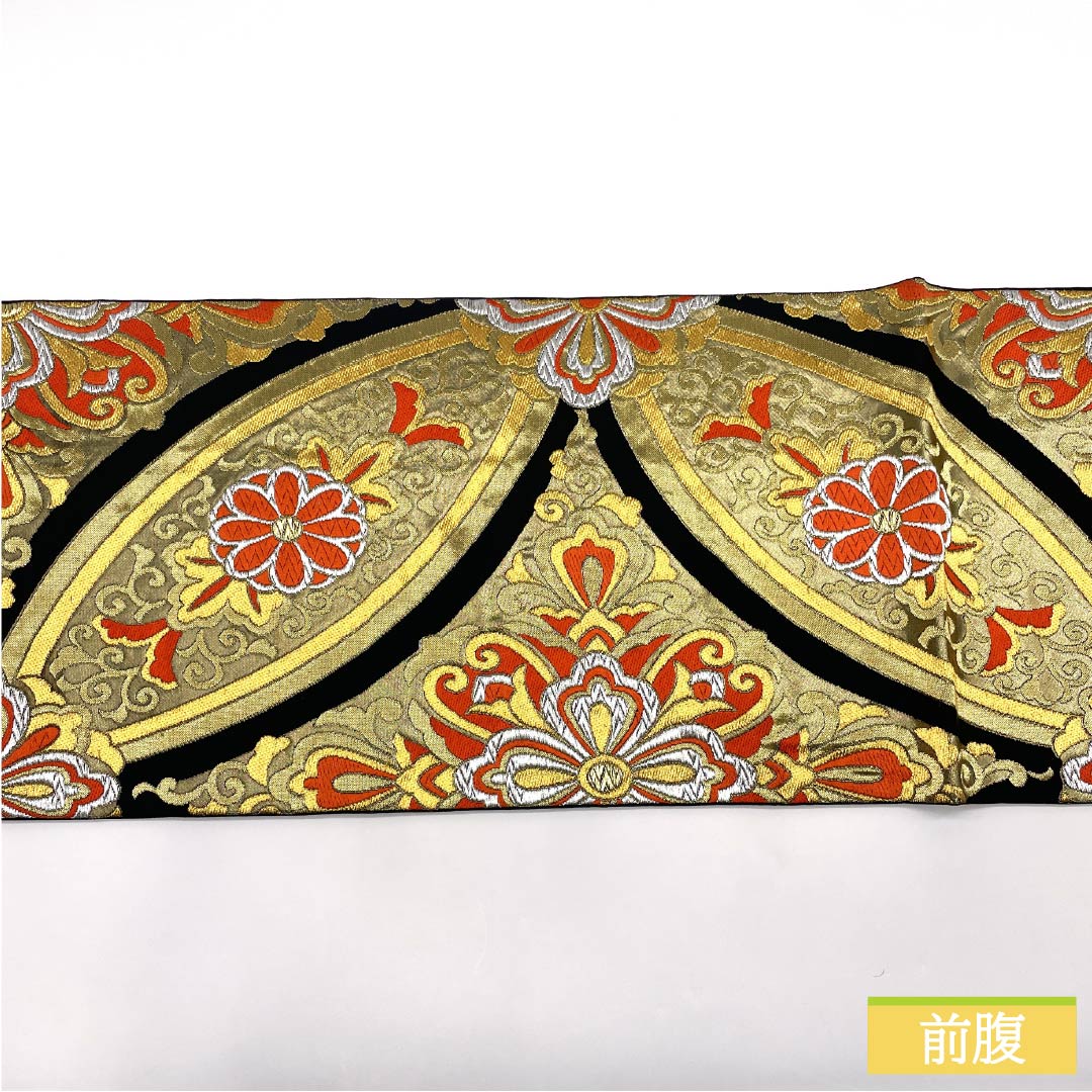 Formal black obi, pure silk, grade A, with shippo plaque and Chinese floral motifs, suitable for furisode (long-sleeved kimono). Length: 428cm. Includes six obi stripes. Product code: 1123015443310