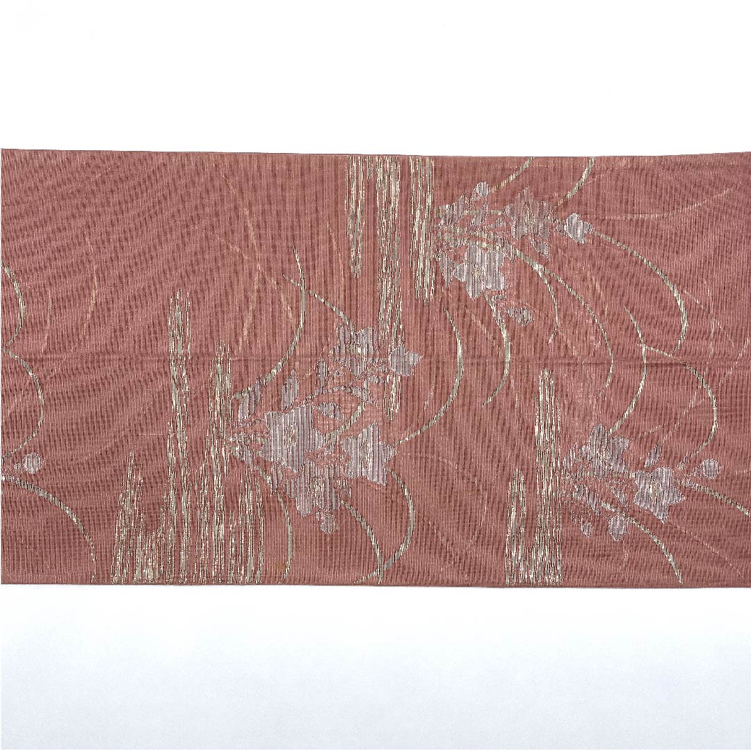 袋帯 浅蘇芳色(あさきすおういろ) 夏帯 桔梗 露芝 夏物 帯丈432cm 正絹 Aランク 六通 フォーマル ピンク系 1123007663313