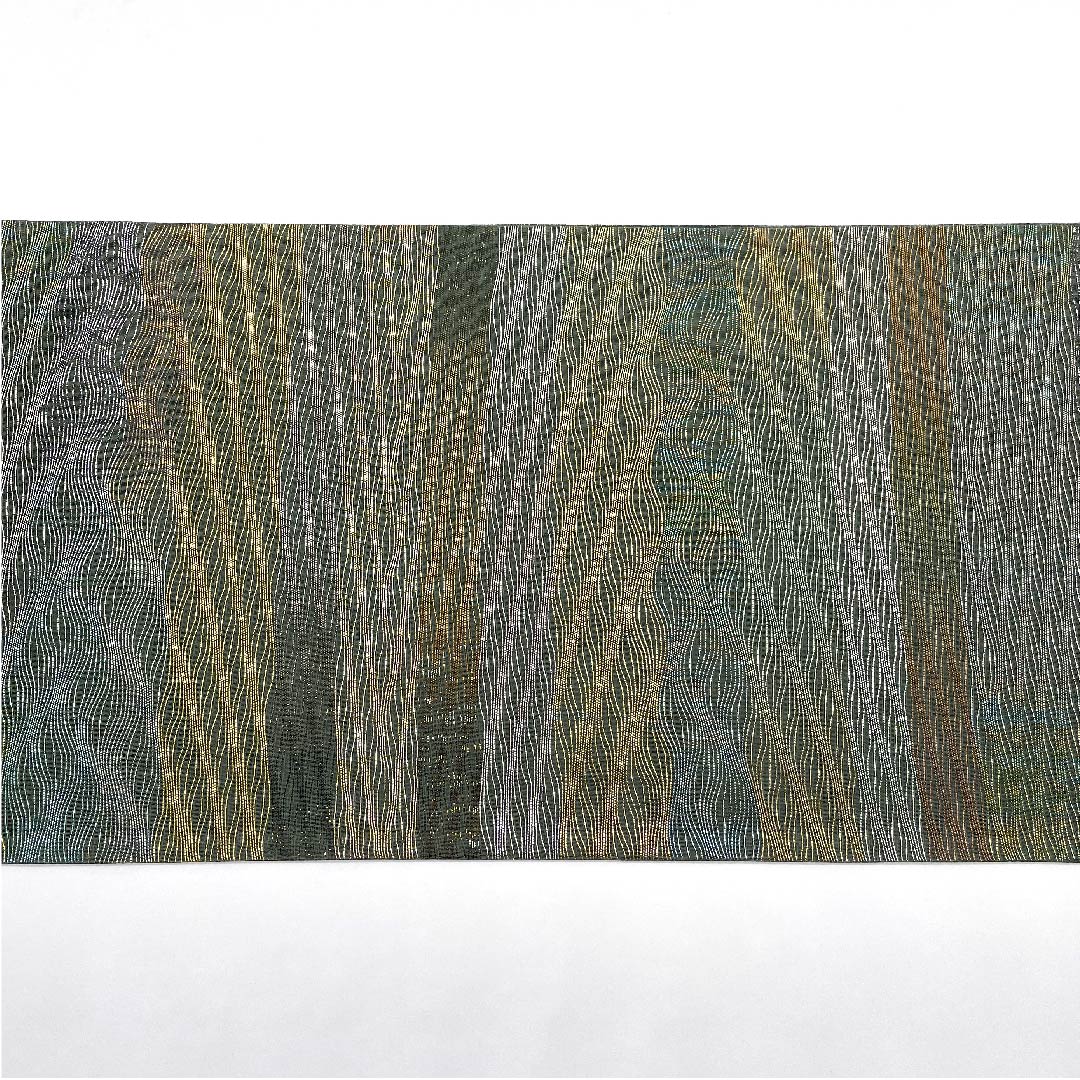 Fukuro Obi Minato Susutake Iro (Minato Susutake Iro) Summer Obi Horizontal Stripes Abstract Pattern Obi Length 428cm Pure Silk S Rank Six-Pass Semi-Formal Green 1123007262319