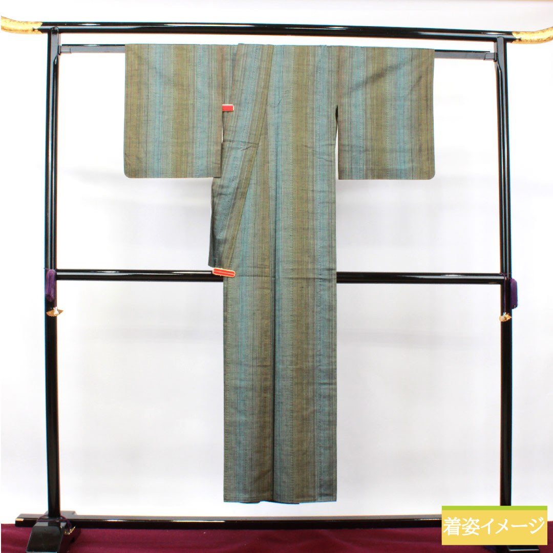紬 正絹 身丈147.5cm 裄丈62.5cm 百済献上紬 幾何学模様 Sランク 単衣 グラデーション系 1116003132199