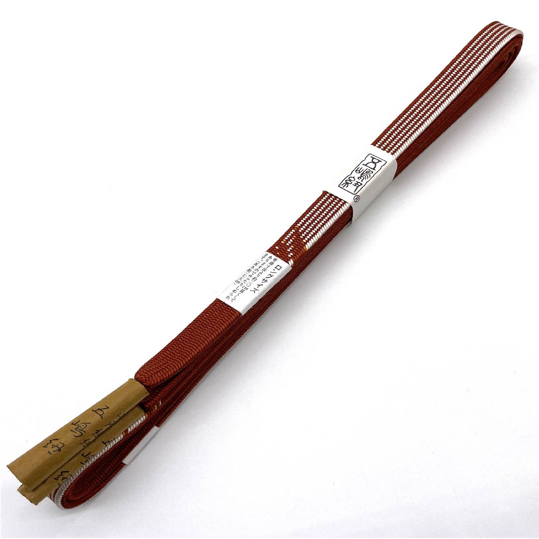 (新古品)帯締め 正絹 四分紐 猩々茶色(しょうじょうちゃいろ)五嶋紐 江戸組紐 長尺 長さ約175cm 幅約1.2cm カジュアル Sランク 橙系 1135001302926