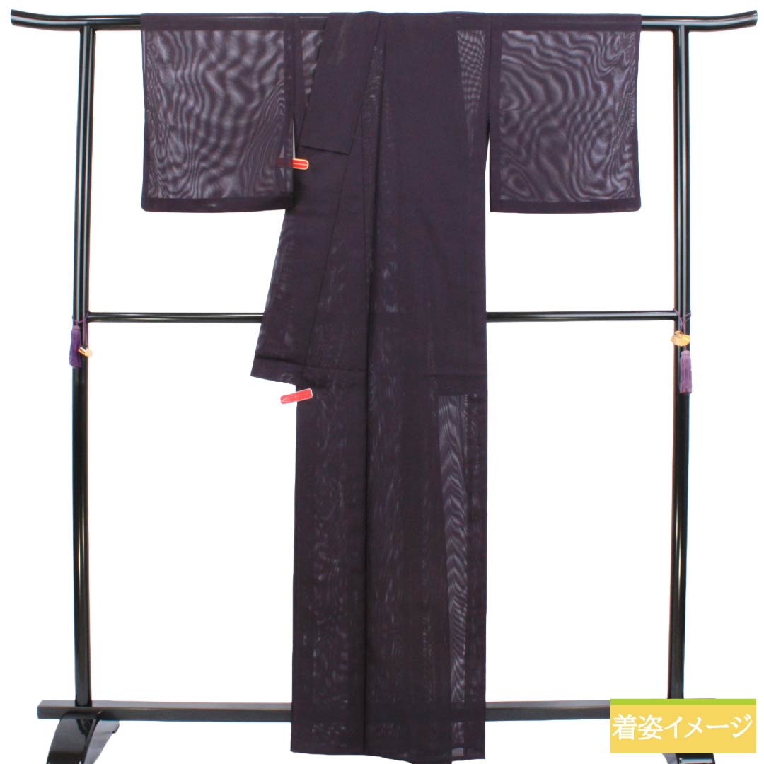 夏物 ポリエステル 色無地 Aランク 身丈163.5cm 裄丈66.5cm 紫烏色(しうしょく) 洗える着物 素無地 絽 紫系 1132004043420