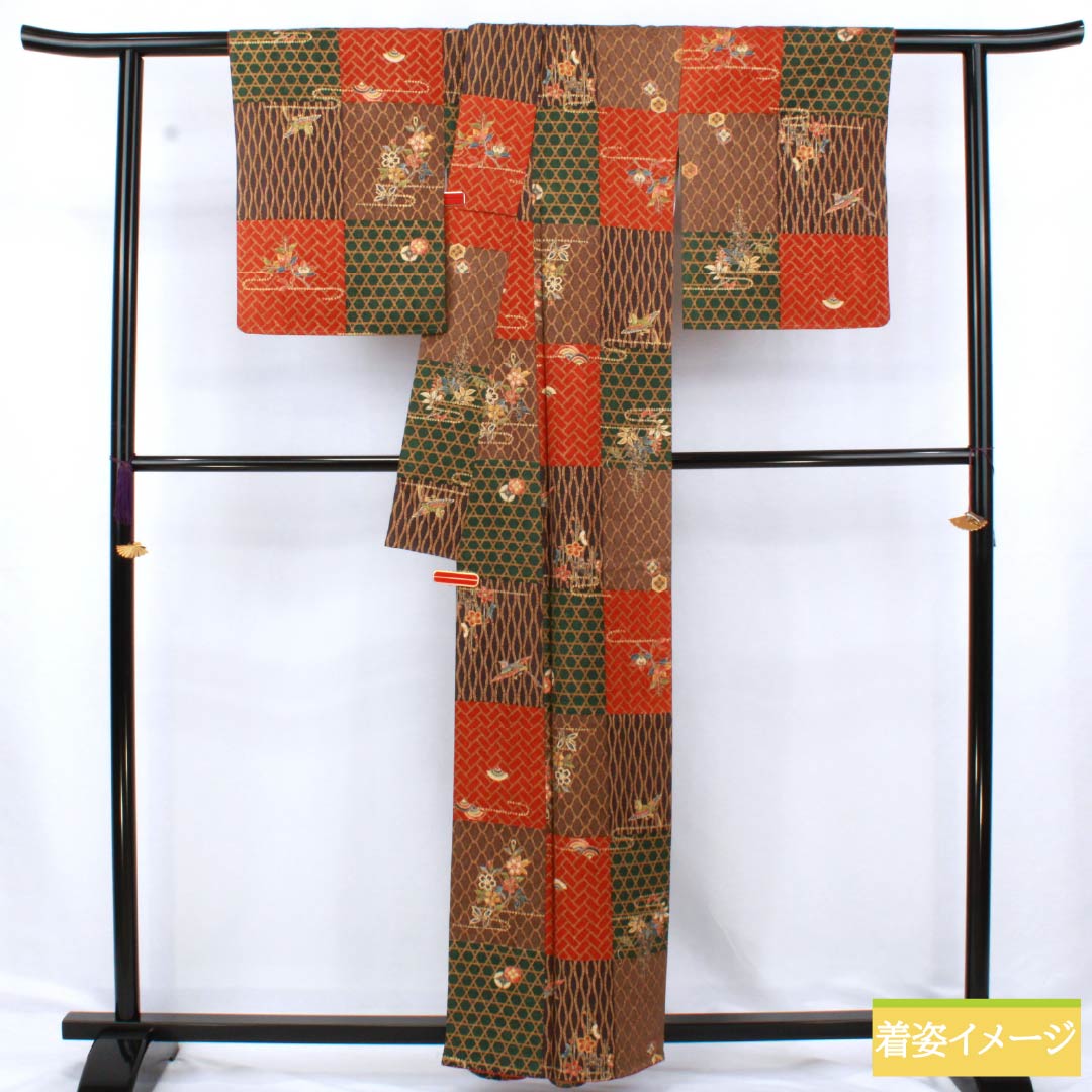 Komon (small pattern) silk, S rank, length 160cm, sleeve length 63cm, lined, Kyoto Yuzen, checkered pattern, classic artist's work, gradient effect, product number 1115006802499
