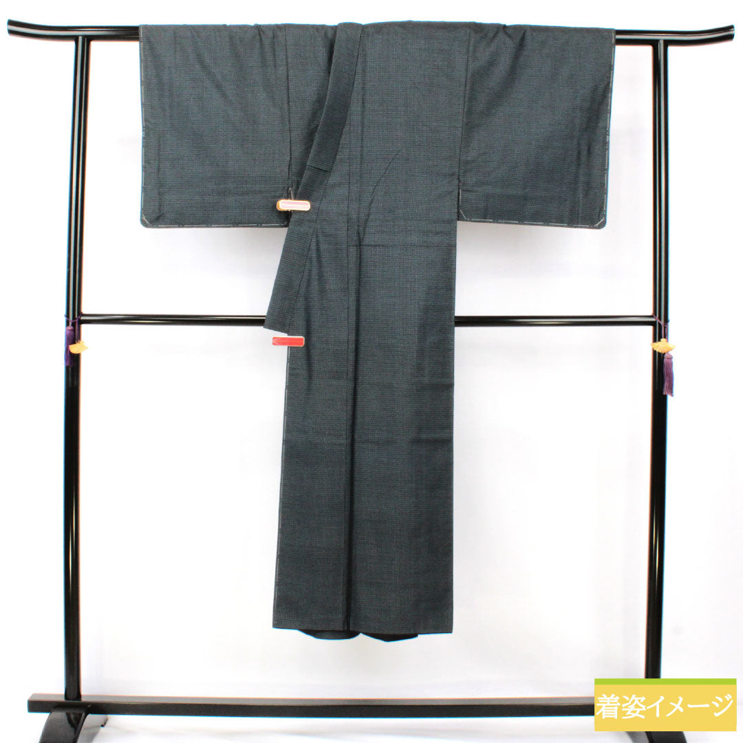 男物 正絹 Sランク 身丈137.5cm 裄丈66.5cm 濃紺色(のうこんいろ) 大島紬 100亀甲 しつけ糸付き 袷 紺系 1119001632318